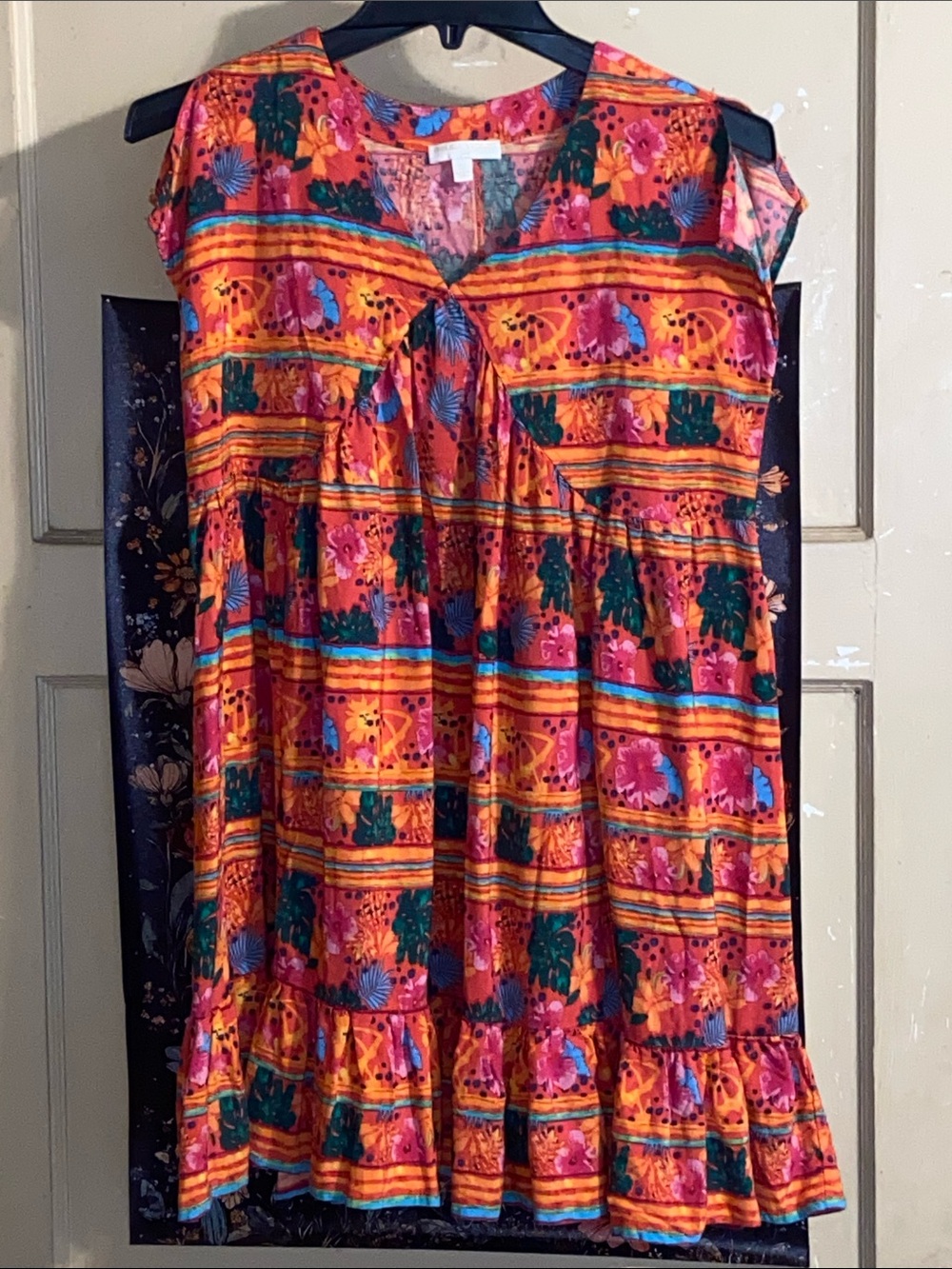 SUMMER SHIFT DRESS TROPICAL Chelsea & Violet Hawaiian Floral Girls L Women M/L